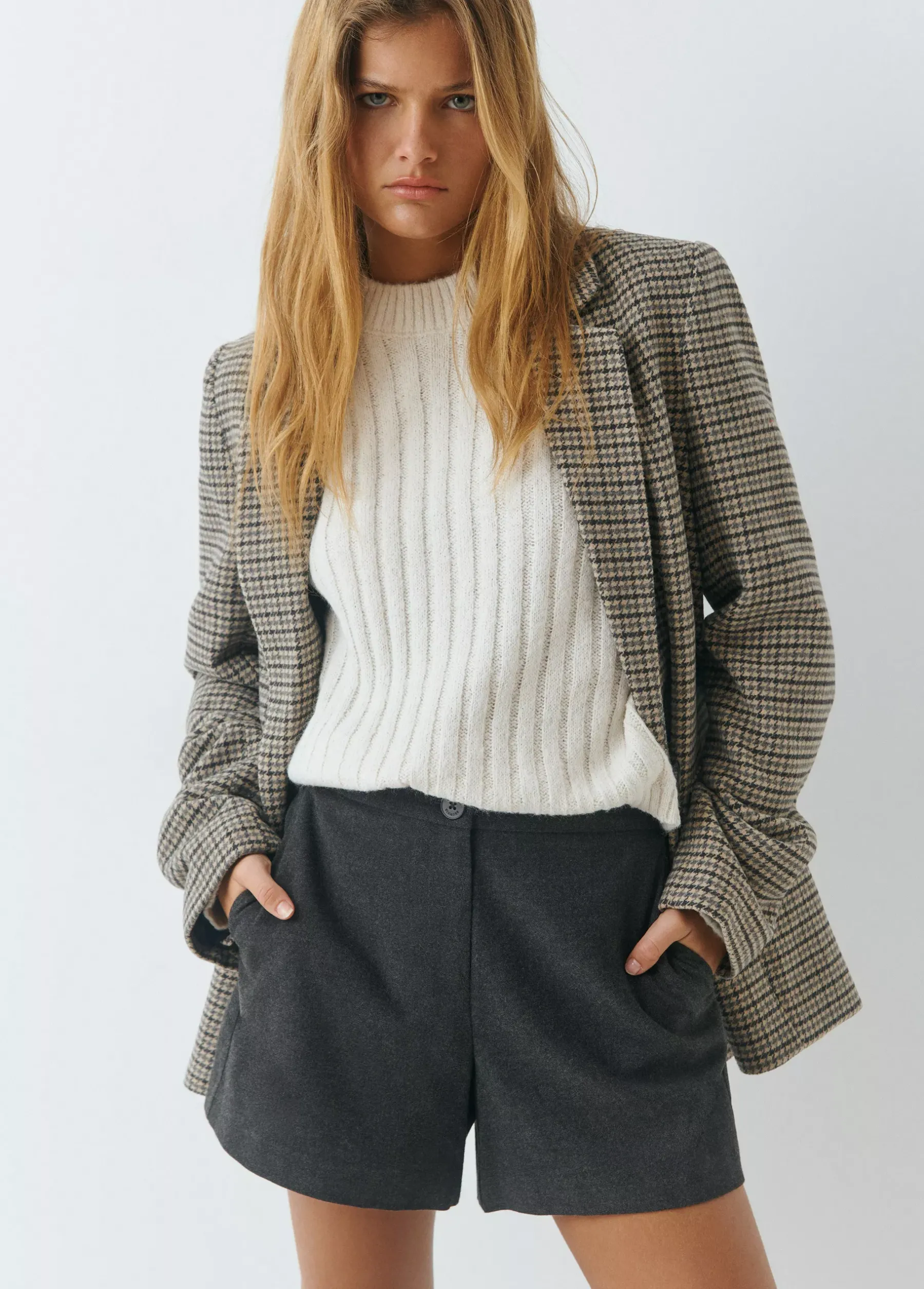 Abrigos Y Chaquetas*Brownie Americana tejido pata de gallo Camel