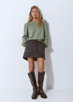 Camisas Y Blusas*Brownie Blusa cuello redondo smock en pico Oliva