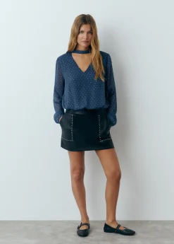 Camisas Y Blusas*Brownie Blusa detalle chocker brillos Azul