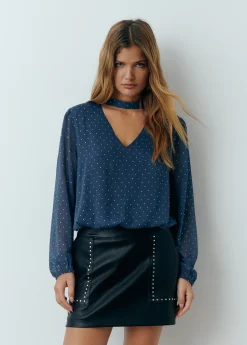 Camisas Y Blusas*Brownie Blusa detalle chocker brillos Azul