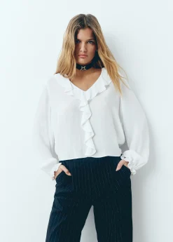 Camisas Y Blusas*Brownie Blusa escote volantes Crudo