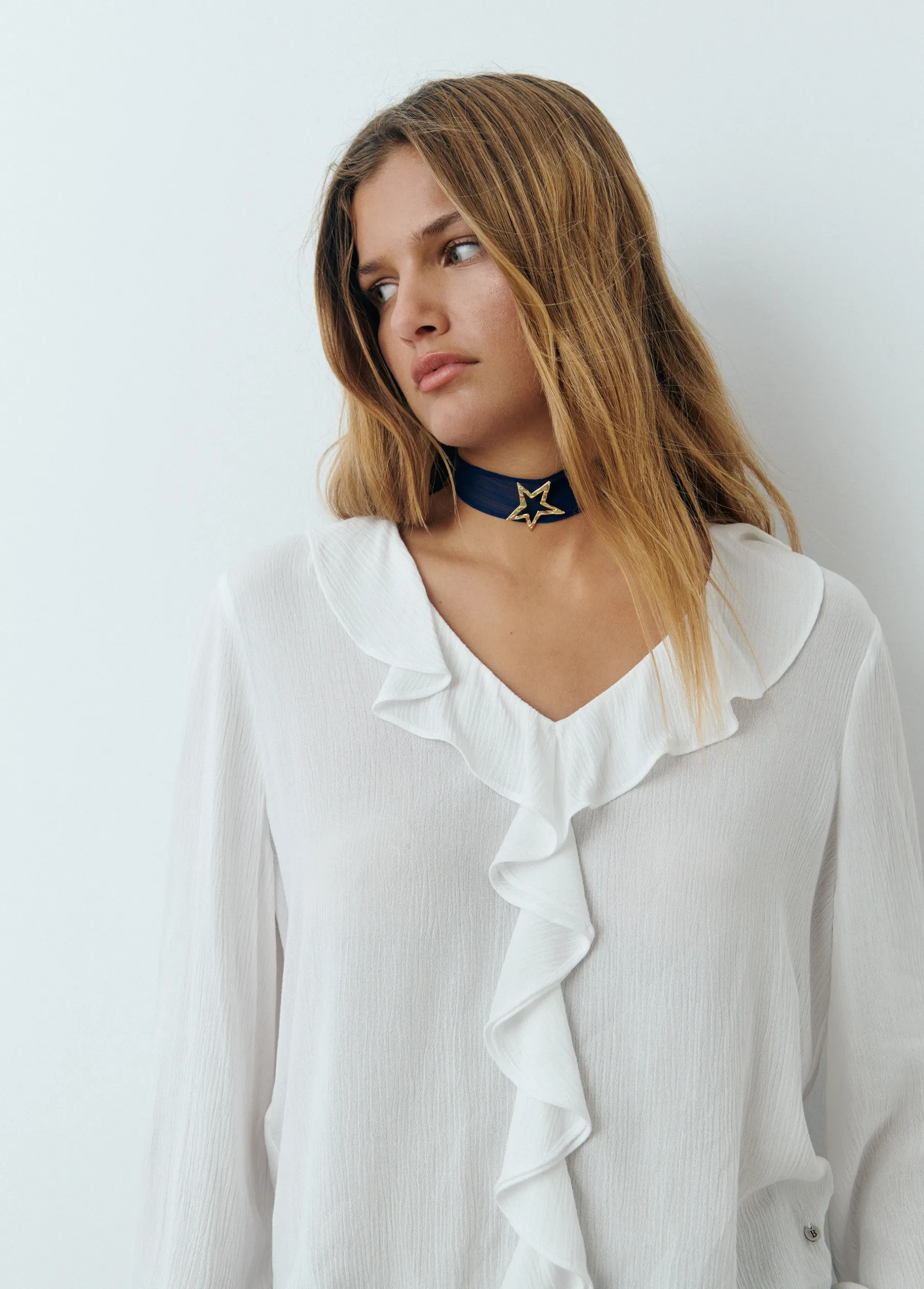 Camisas Y Blusas*Brownie Blusa escote volantes Crudo