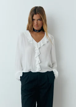 Camisas Y Blusas*Brownie Blusa escote volantes Crudo
