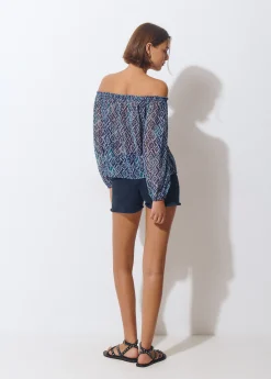 Camisas Y Blusas*Brownie Blusa offshoulder estampado ikat Azul