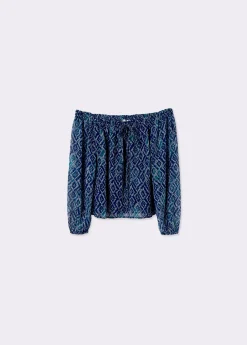 Camisas Y Blusas*Brownie Blusa offshoulder estampado ikat Azul