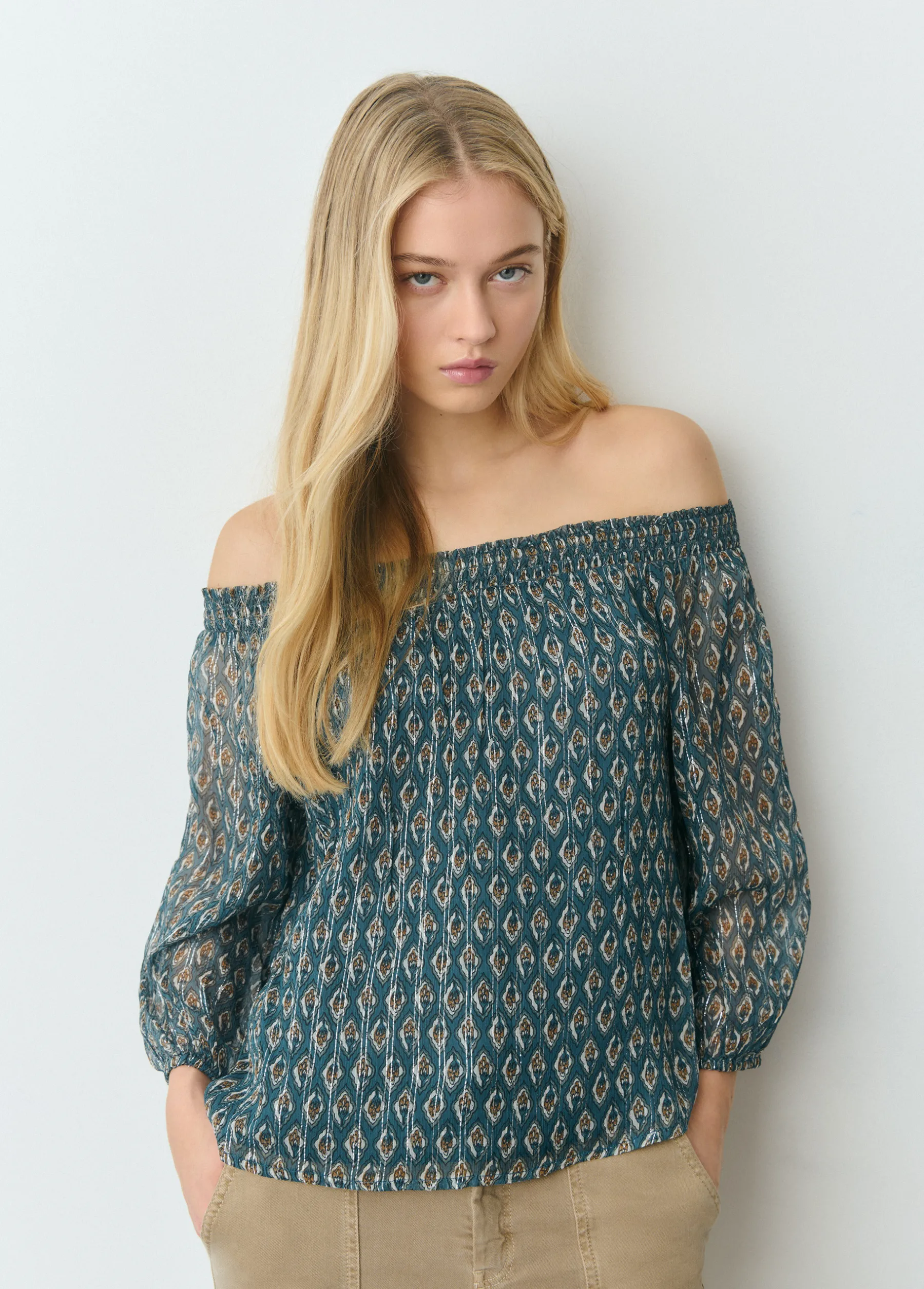 Camisas Y Blusas*Brownie Blusa offshoulder sello indio brillo