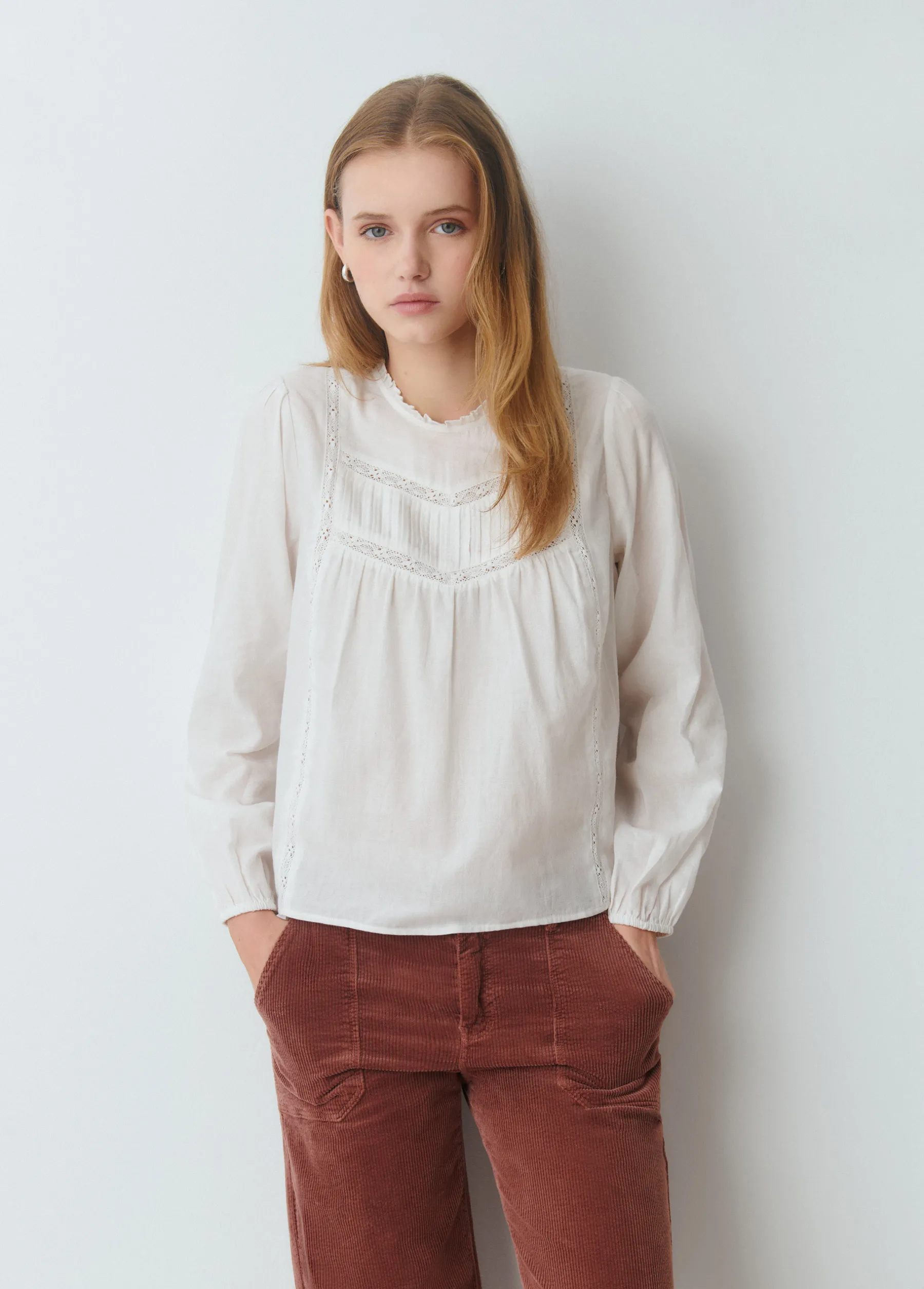 Camisas Y Blusas*Brownie Blusa romántica puntillas Crudo