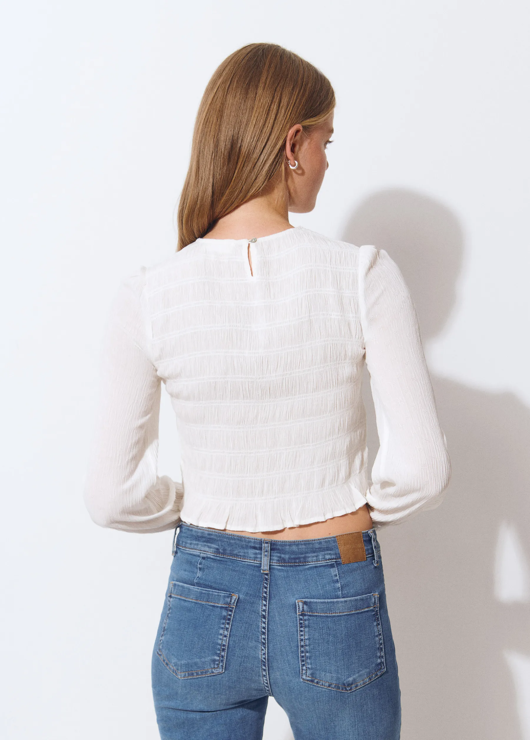 Camisas Y Blusas*Brownie Blusa smock manga larga Crudo