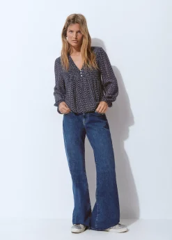 Camisas Y Blusas*Brownie Blusa smock pecho bicolor Azul