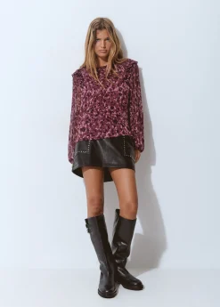 Camisas Y Blusas|Total Look*Brownie Blusa volantes mangas estampada brillo Berenjena