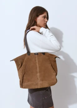 Bolsos*Brownie Bolso piel shopper cremallera Taupeoscuro