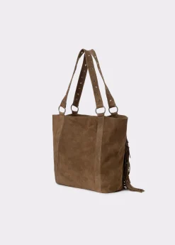Bolsos*Brownie Bolso piel shopper flecos Taupeoscuro