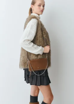 Bolsos*Brownie Bolso piel solapa bolitas Taupeoscuro