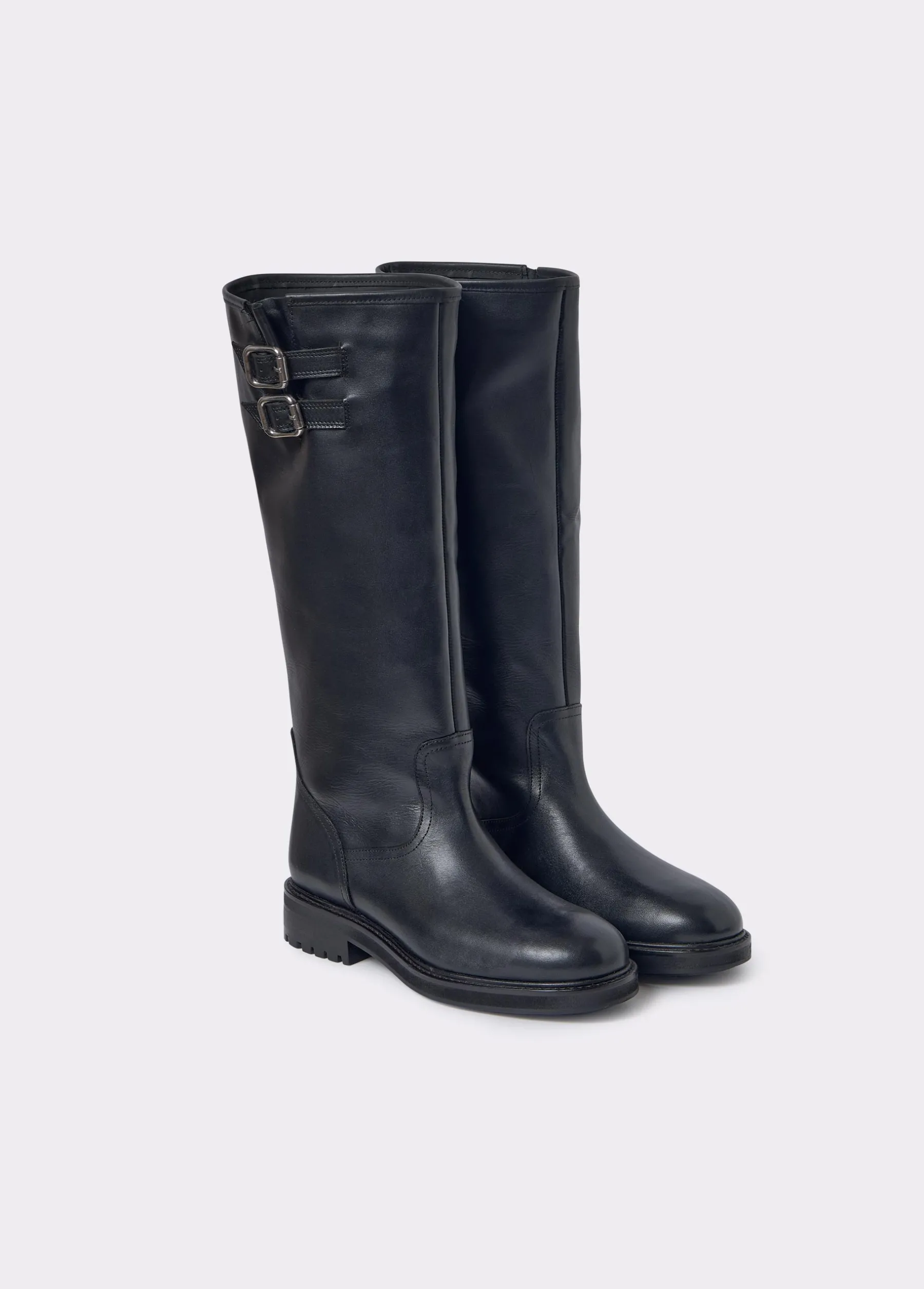 Zapatos*Brownie Bota alta piel hebillas Negro