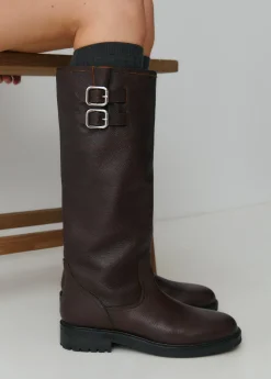 Zapatos*Brownie Bota alta piel hebillas Marron