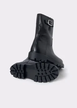 Zapatos*Brownie Botín piel motero hebilla Negro