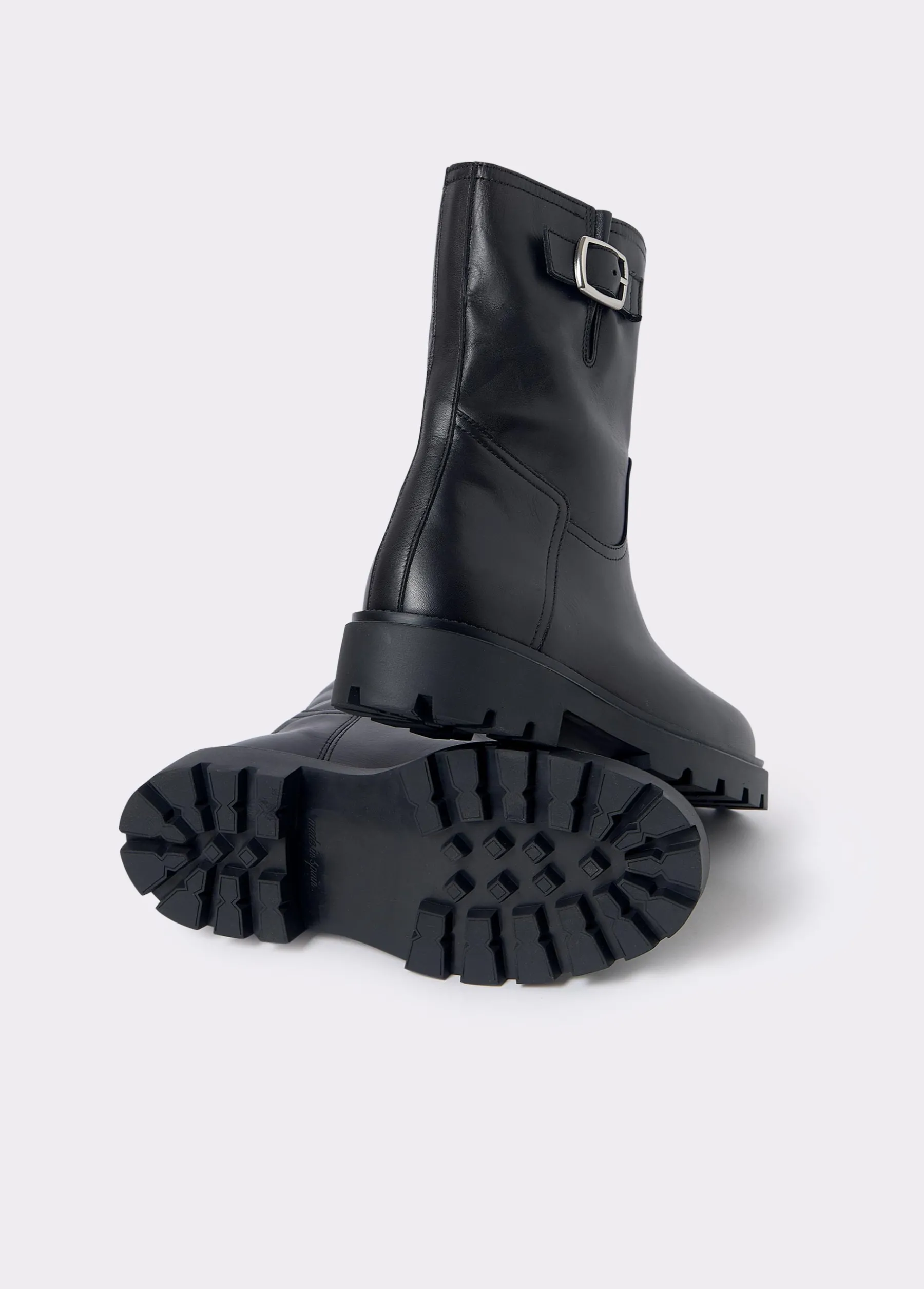 Zapatos*Brownie Botín piel motero hebilla Negro