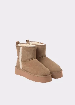 Zapatos*Brownie Botín plataforma piel pelo Avellana