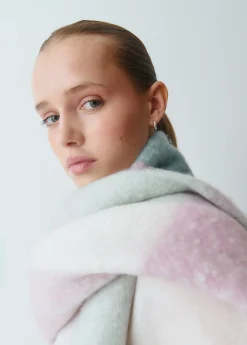 Bufandas*Brownie Bufanda gruesa cuadros flecos Rosa