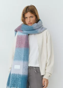 Bufandas*Brownie Bufanda gruesa cuadros flecos Azul