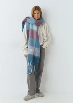 Bufandas*Brownie Bufanda gruesa cuadros flecos Azul