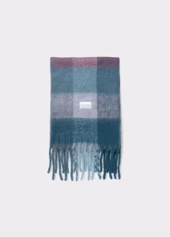 Bufandas*Brownie Bufanda gruesa cuadros flecos Azul