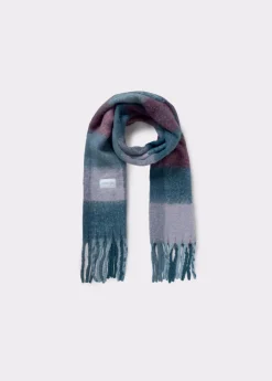 Bufandas*Brownie Bufanda gruesa cuadros flecos Azul