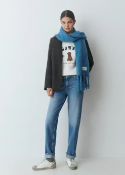 Bufandas*Brownie Bufanda gruesa lisa flecos Azul