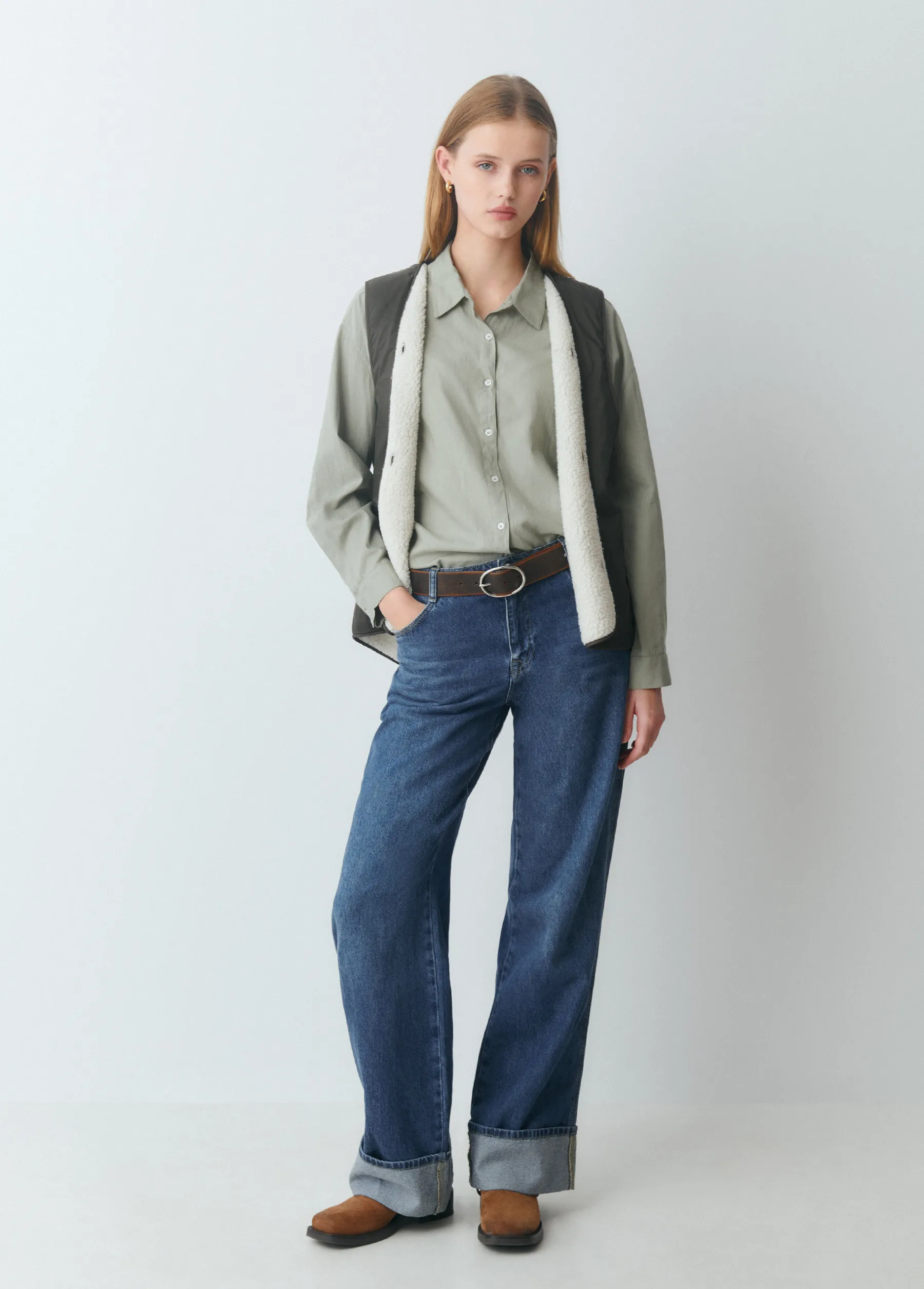 Camisas Y Blusas*Brownie Camisa básica lisa Kakiclaro