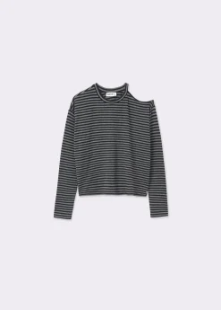 Camisetas Y Tops|Total Look*Brownie Camiseta cut-out hombro raya tejida Negro