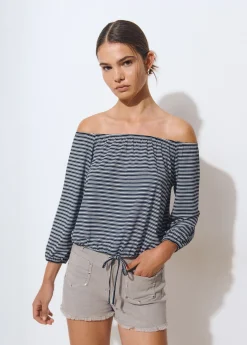 Camisetas Y Tops*Brownie Camiseta escote bardot raya tejida Negro