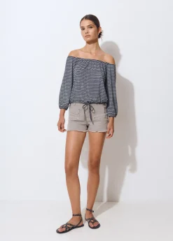 Camisetas Y Tops*Brownie Camiseta escote bardot raya tejida Negro