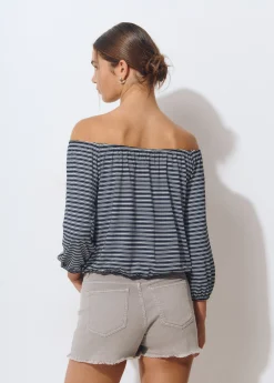 Camisetas Y Tops*Brownie Camiseta escote bardot raya tejida Negro