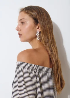 Camisetas Y Tops*Brownie Camiseta escote bardot raya tejida bicolor Crudo