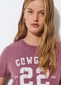 Camisetas Y Tops*Brownie Camiseta lavada print posicional Berenjena