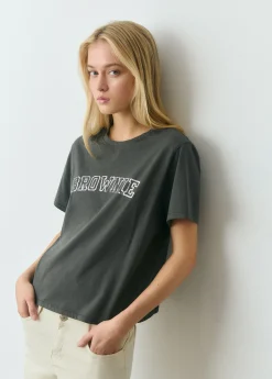 Camisetas Y Tops*Brownie Camiseta manga corta texto bordado lentejuelas Grisoscuro