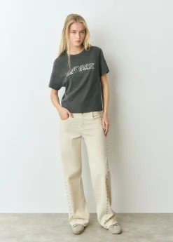 Camisetas Y Tops*Brownie Camiseta manga corta texto bordado lentejuelas Grisoscuro