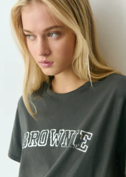 Camisetas Y Tops*Brownie Camiseta manga corta texto bordado lentejuelas Grisoscuro