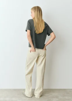 Camisetas Y Tops*Brownie Camiseta manga corta texto bordado lentejuelas Grisoscuro