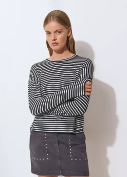 Camisetas Y Tops*Brownie Camiseta manga larga raya tejida Negro