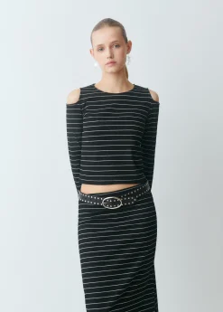 Camisetas Y Tops|Total Look*Brownie Camiseta raya lurex cut-out hombro Negro