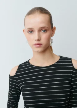 Camisetas Y Tops|Total Look*Brownie Camiseta raya lurex cut-out hombro Negro