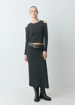 Camisetas Y Tops|Total Look*Brownie Camiseta raya lurex cut-out hombro Negro