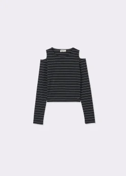 Camisetas Y Tops|Total Look*Brownie Camiseta raya lurex cut-out hombro Negro