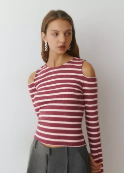 Camisetas Y Tops*Brownie Camiseta raya lurex cut-out hombro Rosa