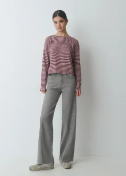 Camisetas Y Tops*Brownie Camiseta raya lurex cut-out hombro Granateoscuro