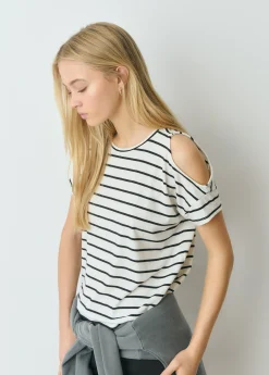 Camisetas Y Tops*Brownie Camiseta raya tejida cut-out hombro Crudo