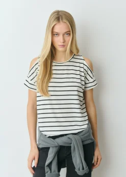 Camisetas Y Tops*Brownie Camiseta raya tejida cut-out hombro Crudo