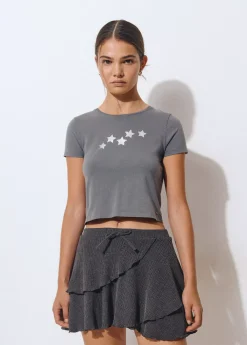 Faldas*Brownie Falda corta volantes tejido estructura Gris