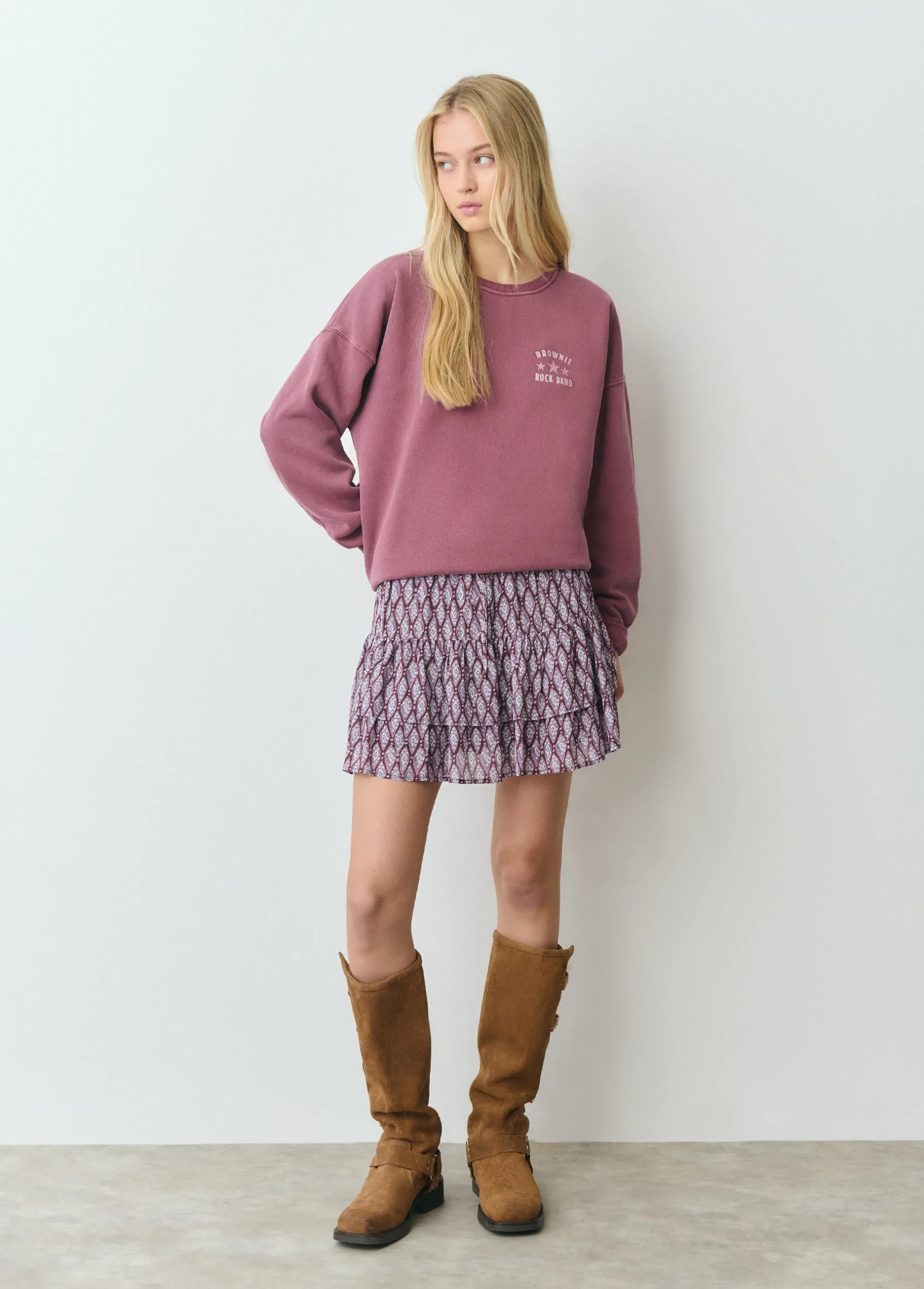 Faldas*Brownie Falda estampada volantes Malva